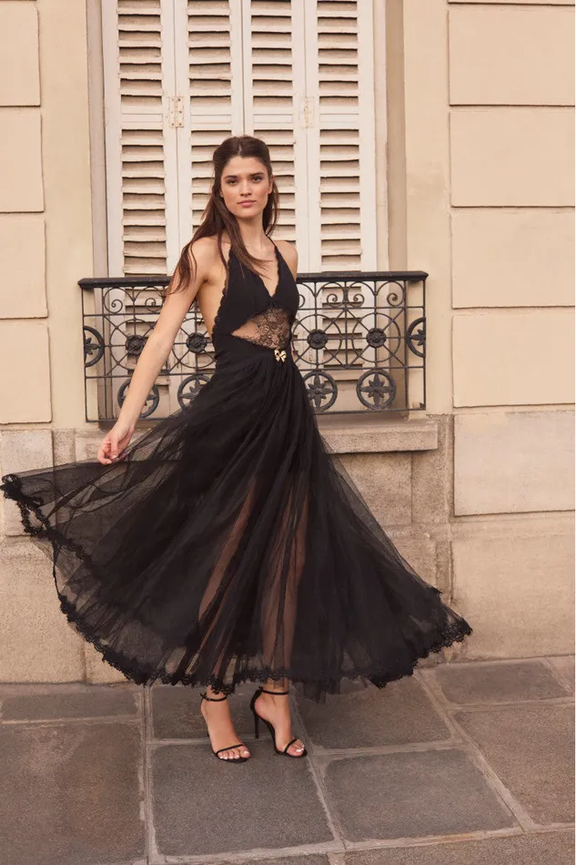 Women LoveShackFancy Dresses Serendipity Lace Maxi Halter Dress Black