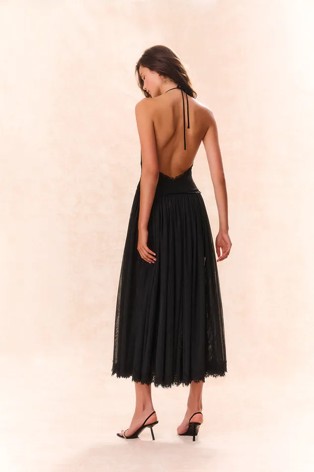 Women LoveShackFancy Dresses Serendipity Lace Maxi Halter Dress Black