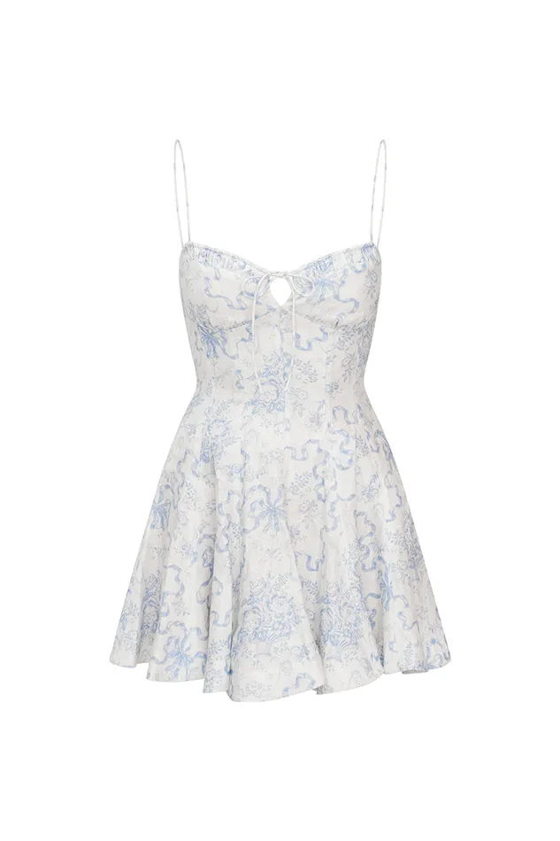 Women LoveShackFancy Dresses Shai Linen Bow Print Mini Dress Blissful Blue
