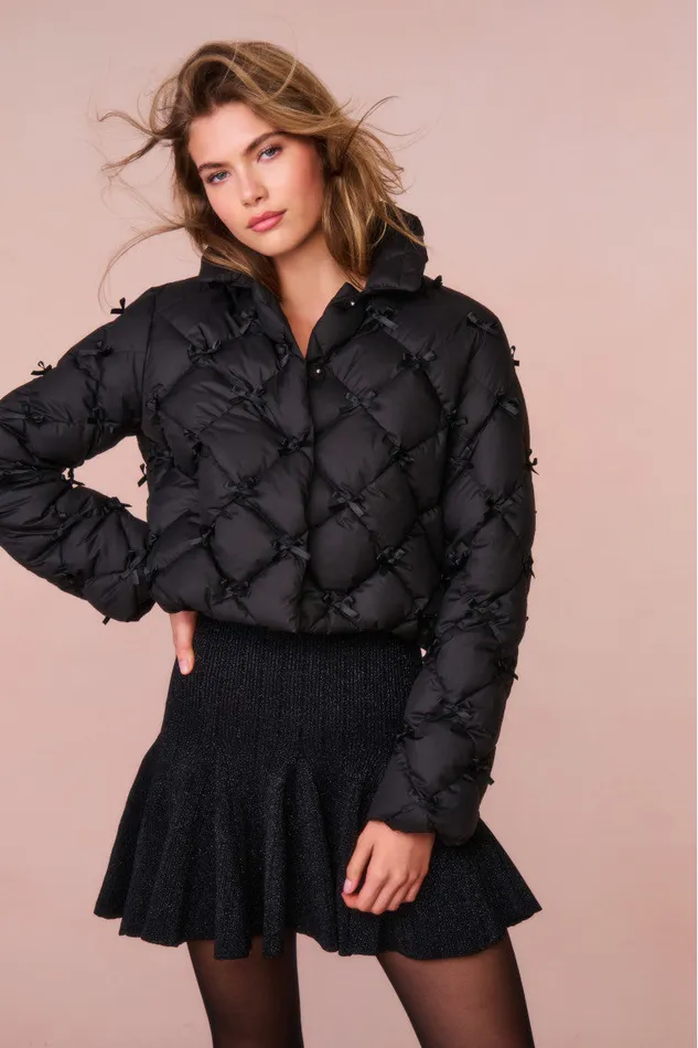 Women LoveShackFancy Jackets and Coats Kasey Quilted BowEmbellished Jacket Black