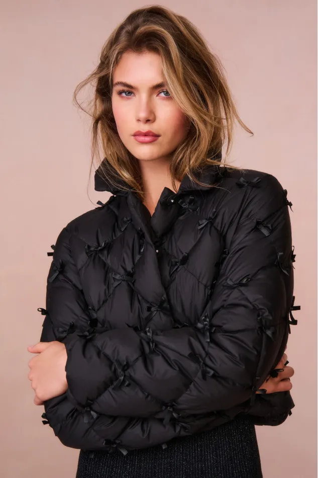 Women LoveShackFancy Jackets and Coats Kasey Quilted BowEmbellished Jacket Black