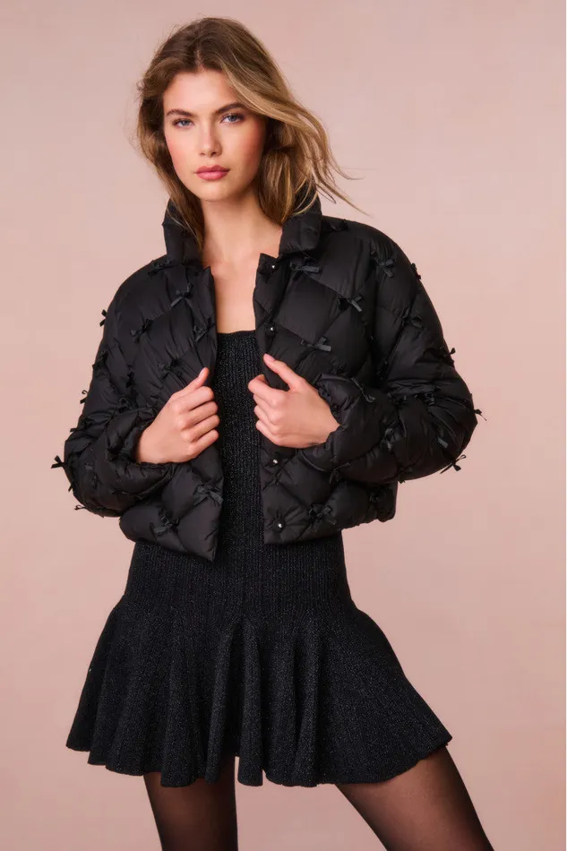 Women LoveShackFancy Jackets and Coats Kasey Quilted BowEmbellished Jacket Black