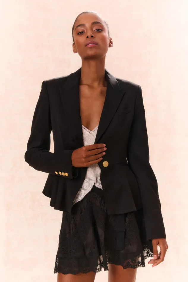 Women LoveShackFancy Jackets and Coats Pantonia WoolBlend Peplum Blazer Black
