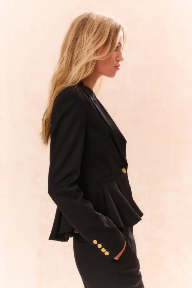 Women LoveShackFancy Jackets and Coats Pantonia WoolBlend Peplum Blazer Black
