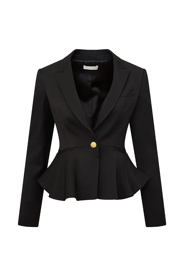 Women LoveShackFancy Jackets and Coats Pantonia WoolBlend Peplum Blazer Black