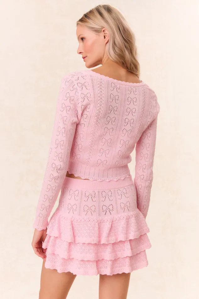 Women LoveShackFancy Skirts Baudin Bow Pointelle Mini Skirt Ballerina Pink
