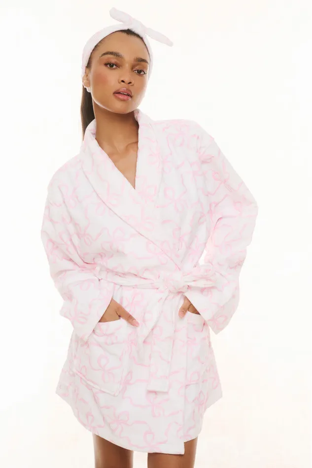 Women LoveShackFancy Sleepwear Indie Cotton Bath Robe Pink Bonnet
