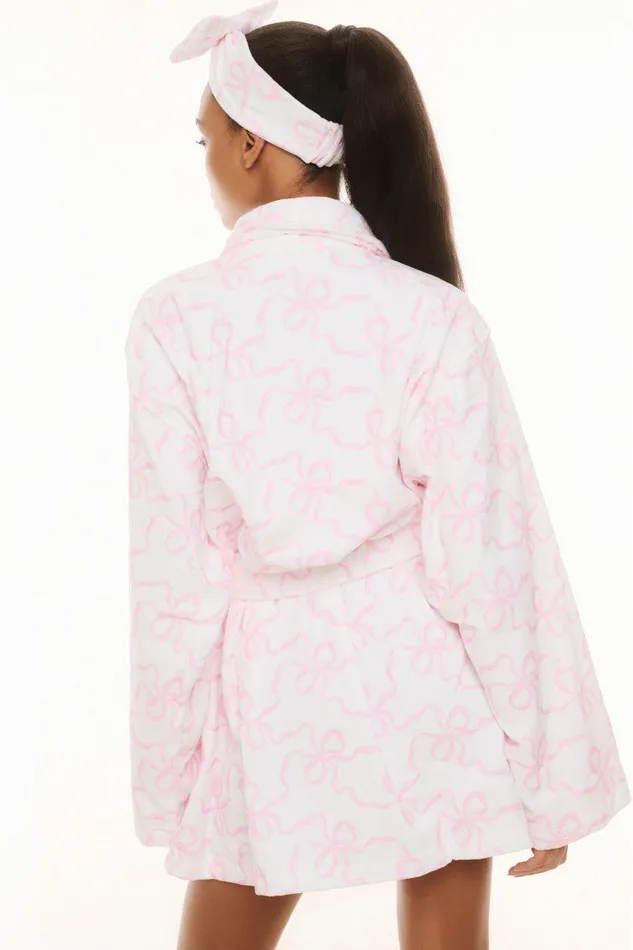 Women LoveShackFancy Sleepwear Indie Cotton Bath Robe Pink Bonnet