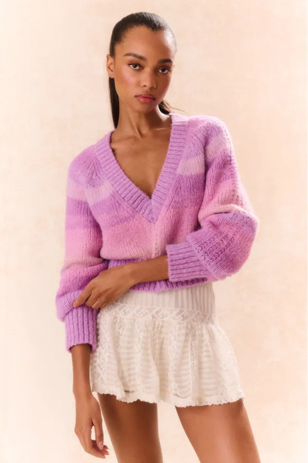 Women LoveShackFancy Sweaters Barbarelle Alpaca Striped Pullover Sugar Plum