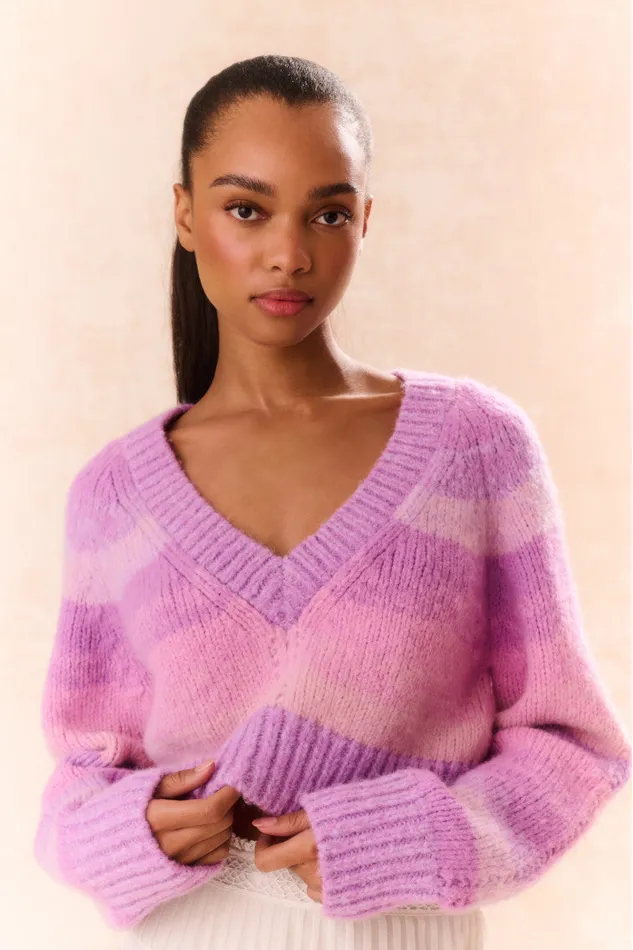 Women LoveShackFancy Sweaters Barbarelle Alpaca Striped Pullover Sugar Plum