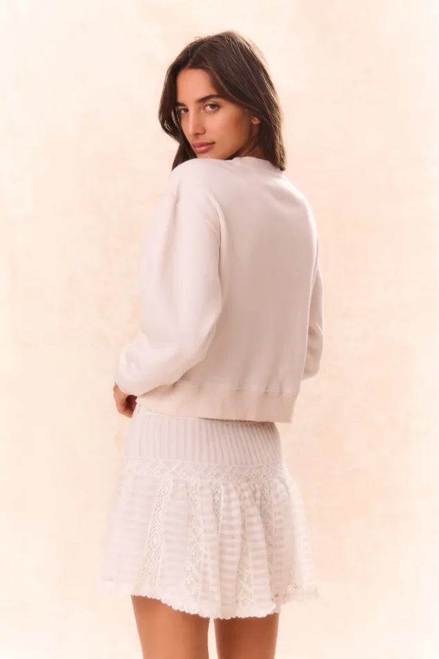 Women LoveShackFancy Tees and Fleece Rylan BowEmbellished Fleece Pullover Sugar Cookie