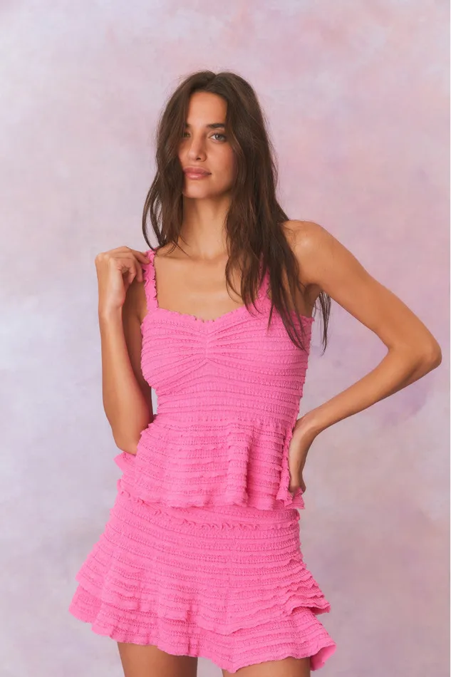 Women LoveShackFancy Tops Azami Cotton Gauze Peplum Cami Top Lovestruck Pink