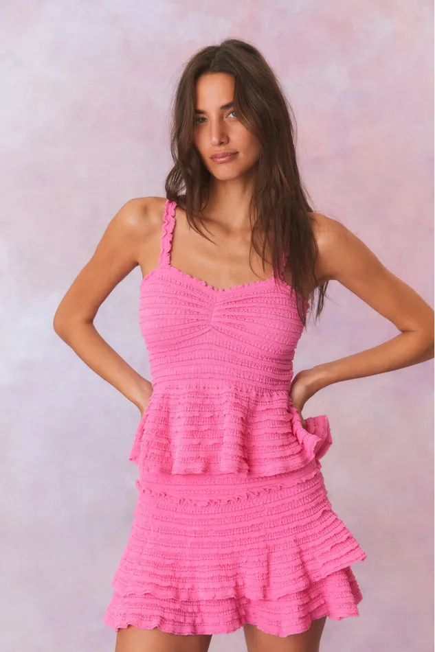 Women LoveShackFancy Tops Azami Cotton Gauze Peplum Cami Top Lovestruck Pink