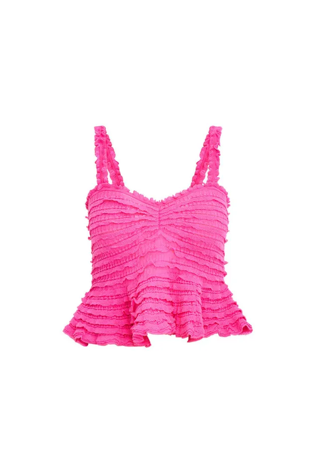 Women LoveShackFancy Tops Azami Cotton Gauze Peplum Cami Top Lovestruck Pink