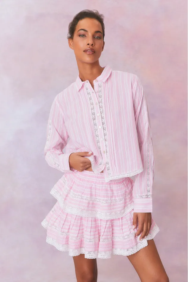 Women LoveShackFancy Tops Rosaway Cotton Stripe Top Captiva Pink