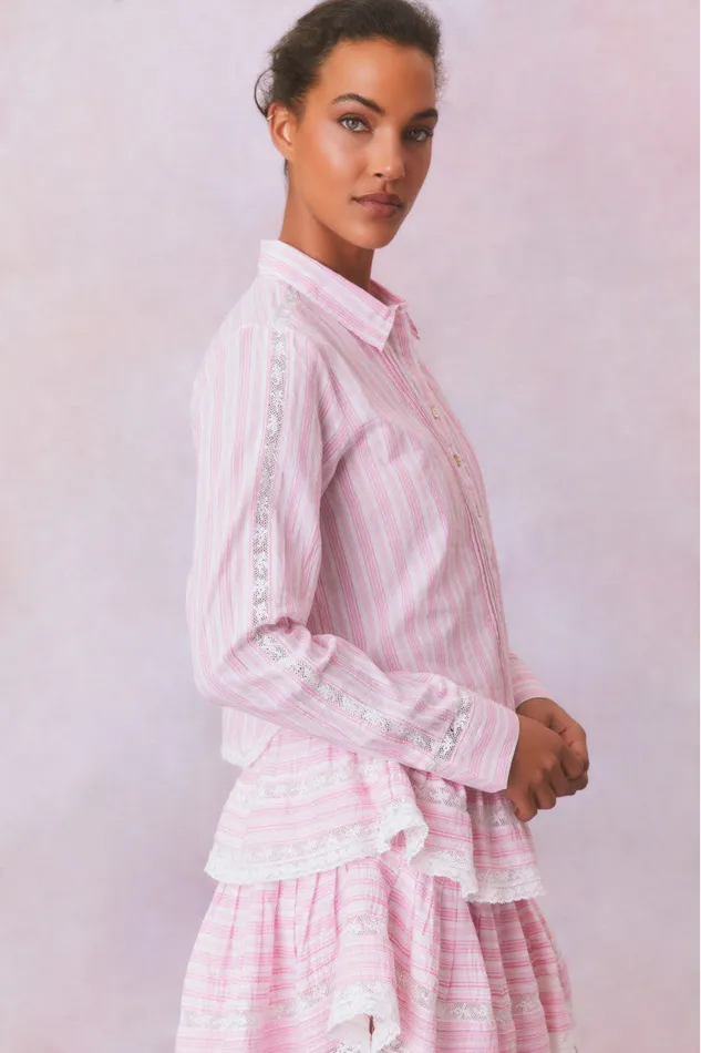 Women LoveShackFancy Tops Rosaway Cotton Stripe Top Captiva Pink