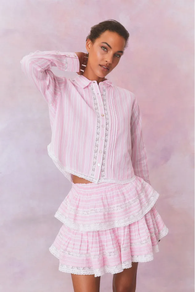 Women LoveShackFancy Tops Rosaway Cotton Stripe Top Captiva Pink
