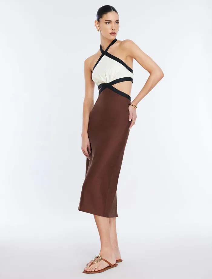 Women Lula Contrast Trim Midi Dress Chocolate Combo BCBG Dresses Women Lula Contrast Trim Midi Dress Chocolate Combo BCBG Dresses