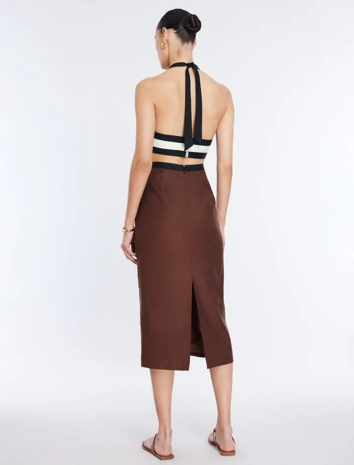 Women Lula Contrast Trim Midi Dress Chocolate Combo BCBG Dresses Women Lula Contrast Trim Midi Dress Chocolate Combo BCBG Dresses
