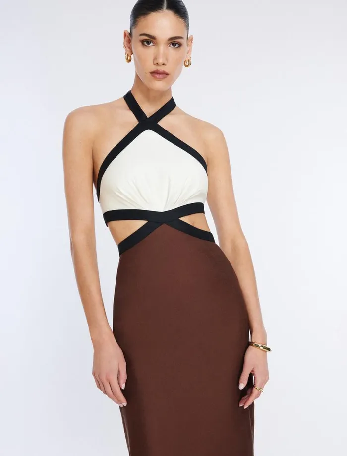 Women Lula Contrast Trim Midi Dress Chocolate Combo BCBG Dresses Women Lula Contrast Trim Midi Dress Chocolate Combo BCBG Dresses