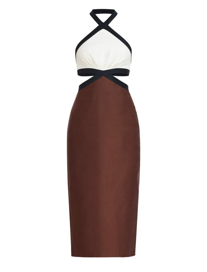 Women Lula Contrast Trim Midi Dress Chocolate Combo BCBG Dresses Women Lula Contrast Trim Midi Dress Chocolate Combo BCBG Dresses