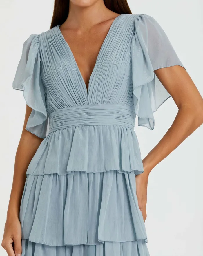 Women Mac Duggal Blue Flutter Sleeve Ruffle Tiered Gown Slate Blue Daytime Dresses Women Mac Duggal Blue Flutter Sleeve Ruffle Tiered Gown Slate Blue Daytime Dresses