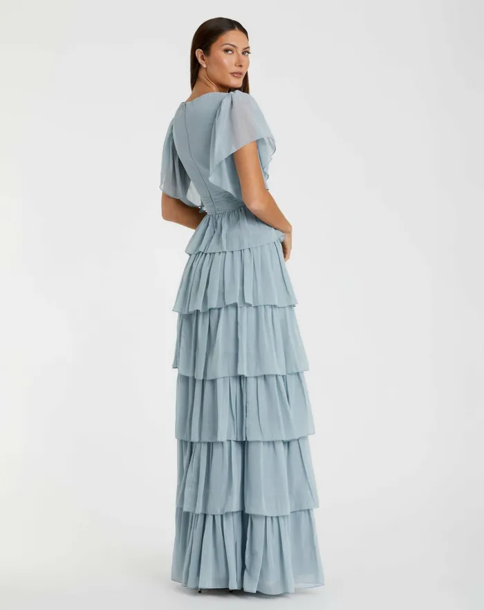 Women Mac Duggal Blue Flutter Sleeve Ruffle Tiered Gown Slate Blue Daytime Dresses Women Mac Duggal Blue Flutter Sleeve Ruffle Tiered Gown Slate Blue Daytime Dresses