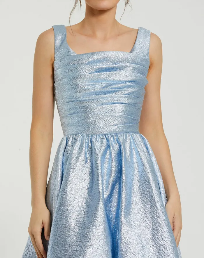 Women Mac Duggal Blue Square Neck Sleeveless A Line Dress Ice Blue Best Sellers