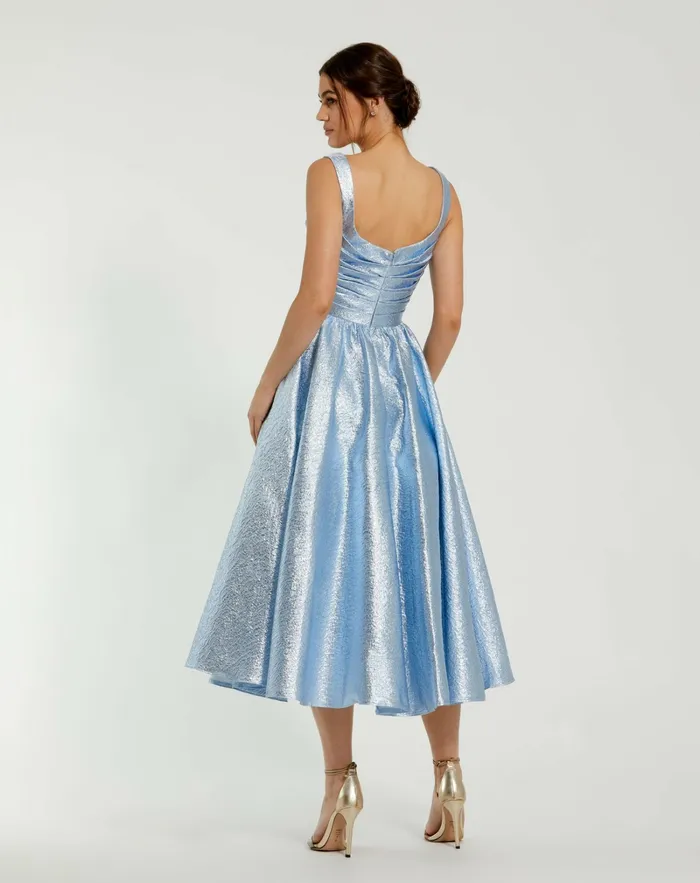 Women Mac Duggal Blue Square Neck Sleeveless A Line Dress Ice Blue Best Sellers