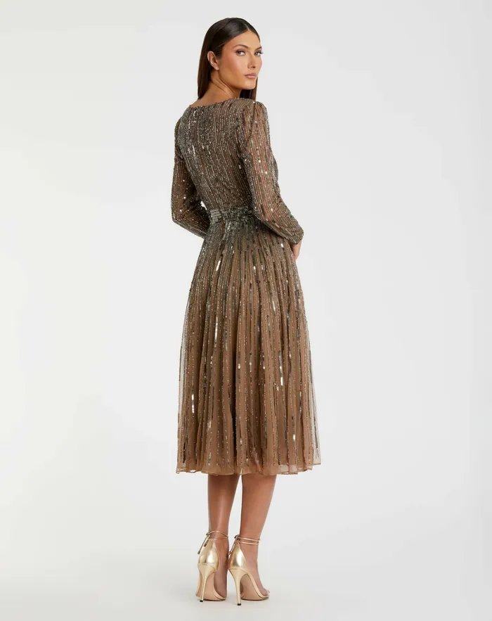 Women Mac Duggal Brown Long Sleeve Tea Length Dress Dark Taupe Cocktail Dresses Women Mac Duggal Brown Long Sleeve Tea Length Dress Dark Taupe Cocktail Dresses