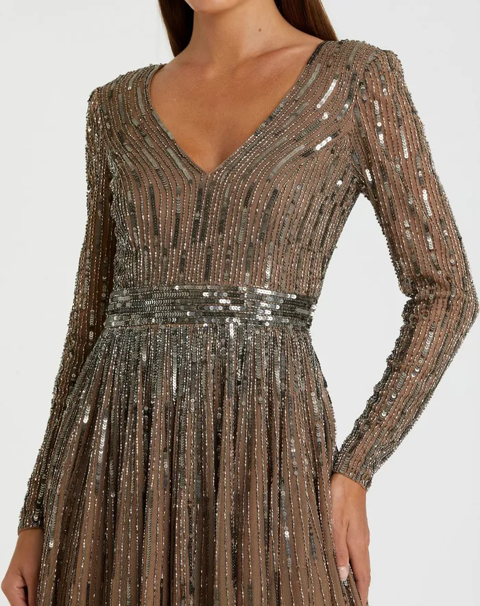 Women Mac Duggal Brown Long Sleeve Tea Length Dress Dark Taupe Cocktail Dresses Women Mac Duggal Brown Long Sleeve Tea Length Dress Dark Taupe Cocktail Dresses