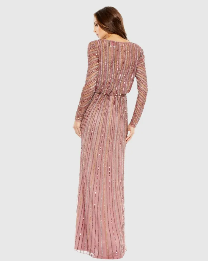 Women Mac Duggal Sequined V Neck Long Sleeve Column Gown Rosewood Evening Gowns Women Mac Duggal Sequined V Neck Long Sleeve Column Gown Rosewood Evening Gowns