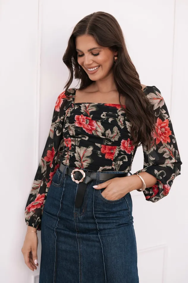 Women Maia Top Black Floral Tops Petal and Pup