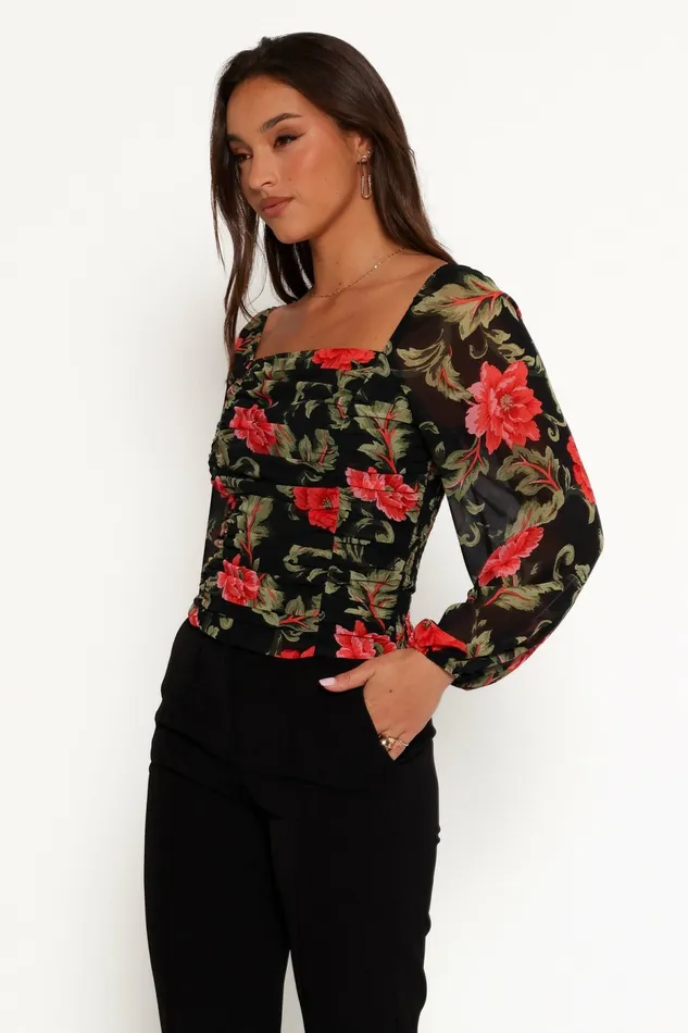 Women Maia Top Black Floral Tops Petal and Pup