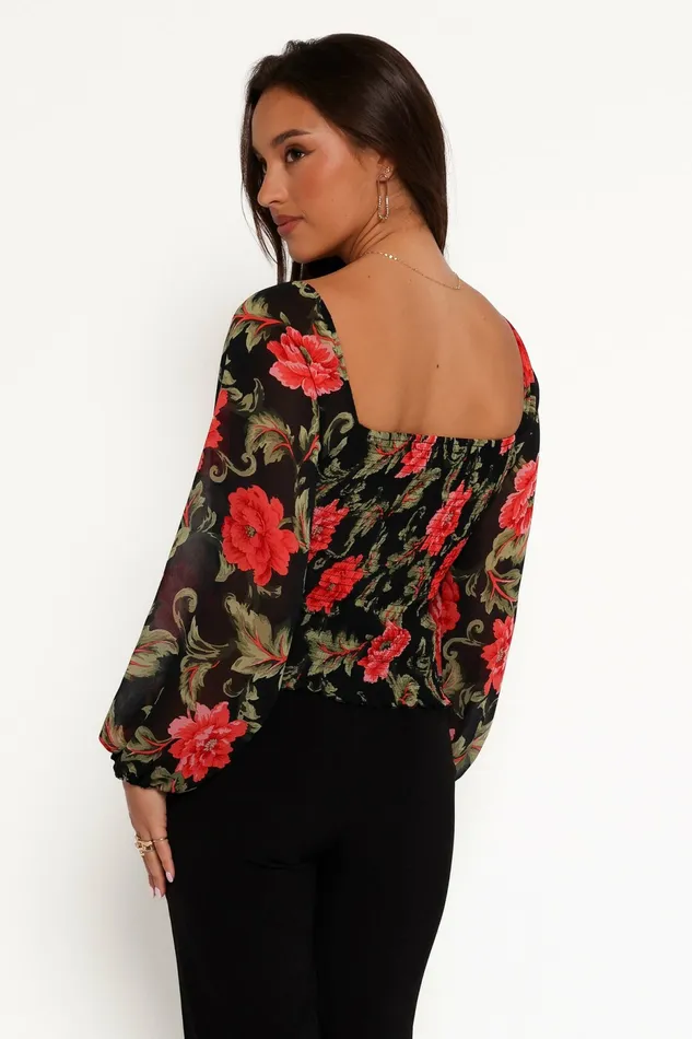 Women Maia Top Black Floral Tops Petal and Pup