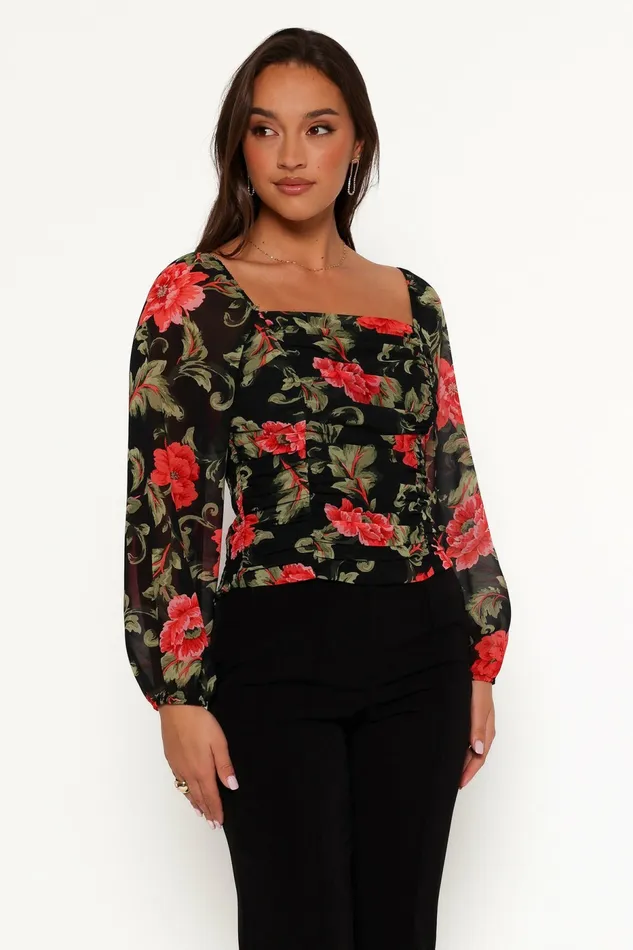 Women Maia Top Black Floral Tops Petal and Pup