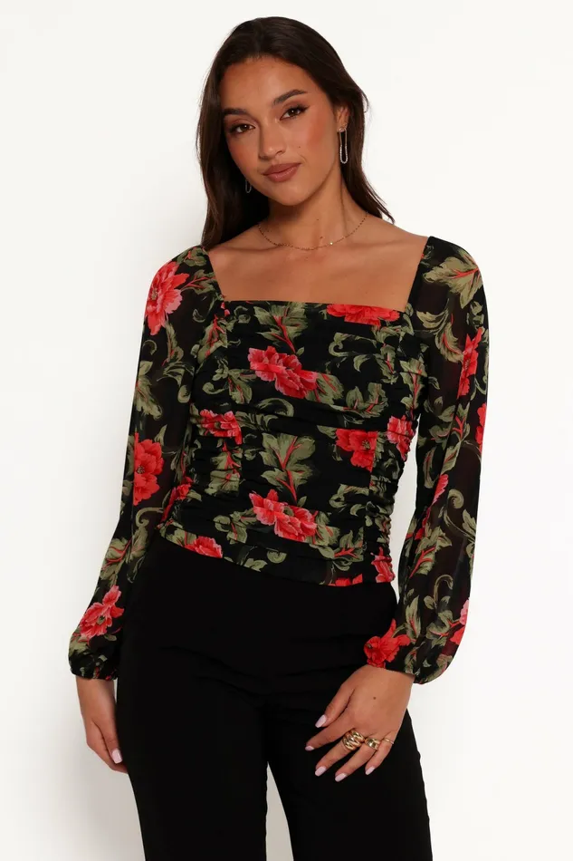 Women Maia Top Black Floral Tops Petal and Pup
