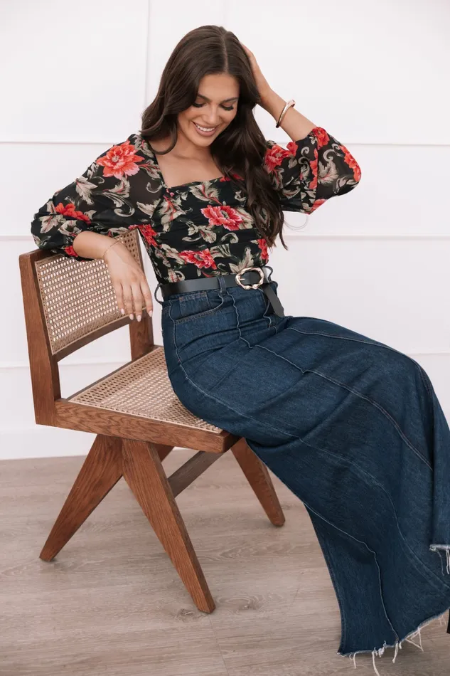 Women Maia Top Black Floral Tops Petal and Pup