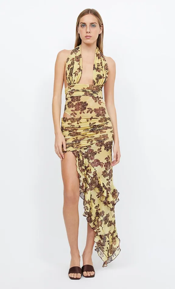 Women MALIBU BAY HALTER DRESS 8211 CITRUS PLUM FLORAL Bec Bridge Wedding Guest