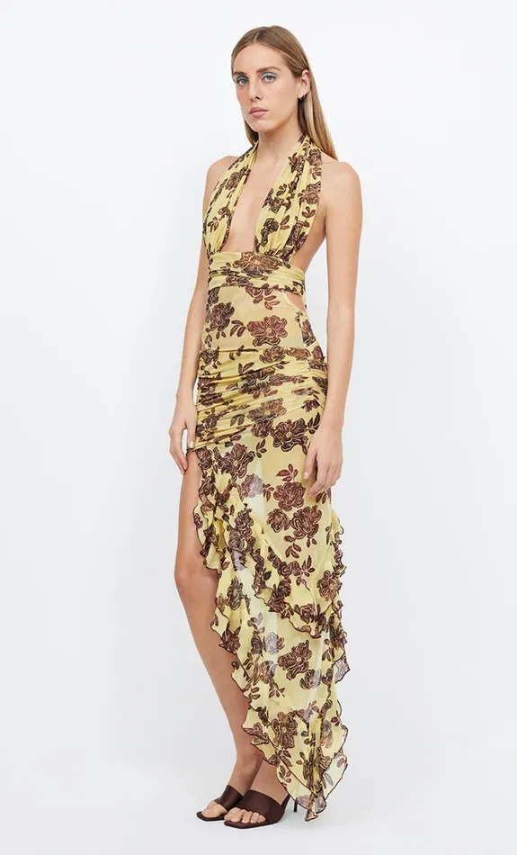 Women MALIBU BAY HALTER DRESS 8211 CITRUS PLUM FLORAL Bec Bridge Wedding Guest