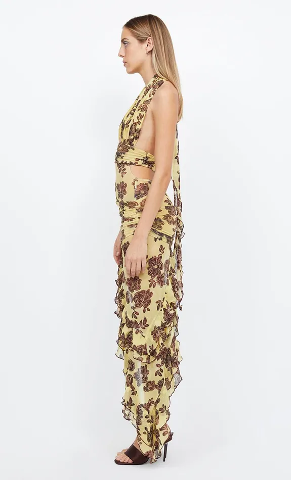 Women MALIBU BAY HALTER DRESS 8211 CITRUS PLUM FLORAL Bec Bridge Wedding Guest