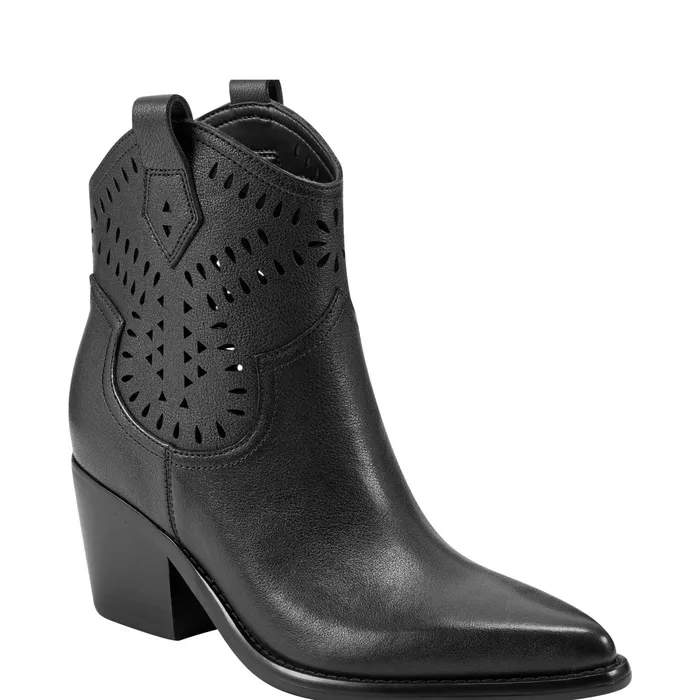 Women Marc Fisher Booties Elyma Perferated Western Bootie Black Leather