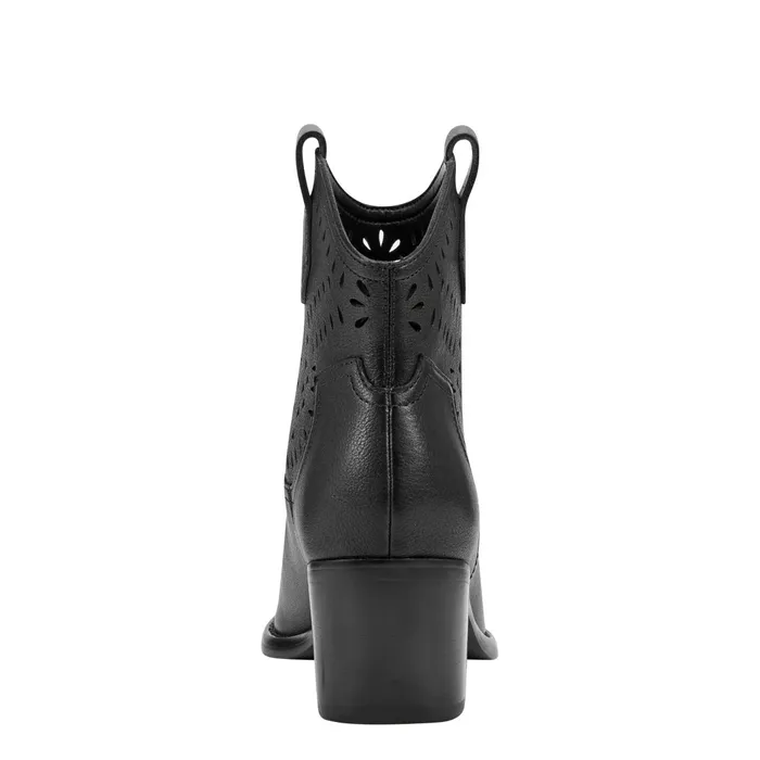 Women Marc Fisher Booties Elyma Perferated Western Bootie Black Leather
