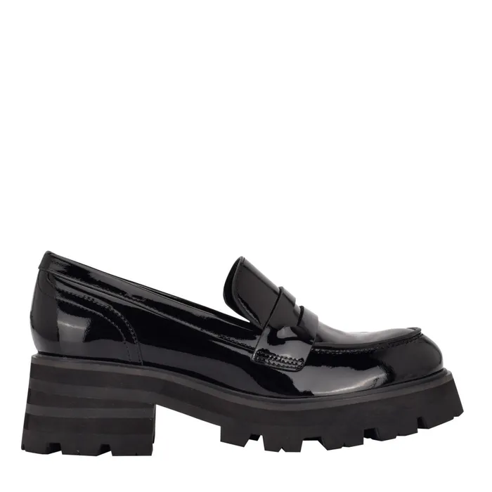Women Marc Fisher Loafers and Flats Latika Lug Sole Loafer Black Patent