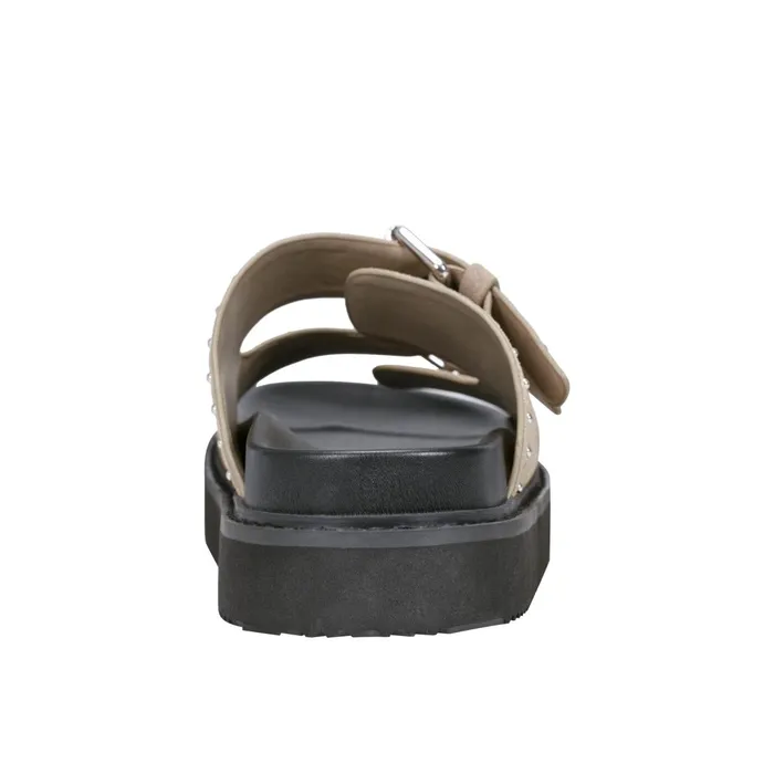 Women Marc Fisher Mules and Slides Agusta Studded Slide Sandal Taupe Suede