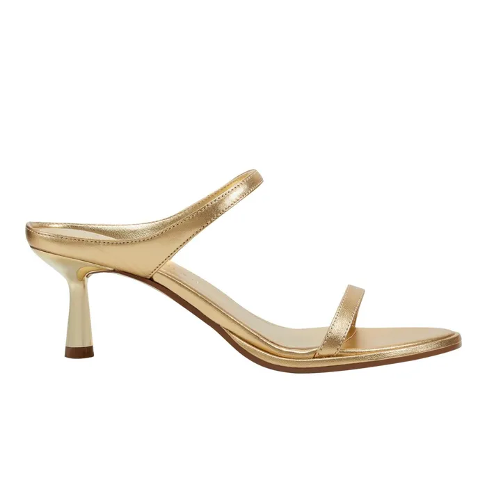 Women Marc Fisher Mules and Slides Alonde Heeled Slide Sandal Gold Leather