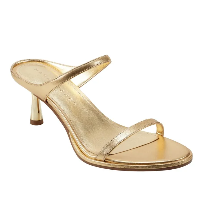 Women Marc Fisher Mules and Slides Alonde Heeled Slide Sandal Gold Leather