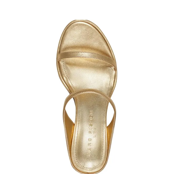 Women Marc Fisher Mules and Slides Alonde Heeled Slide Sandal Gold Leather