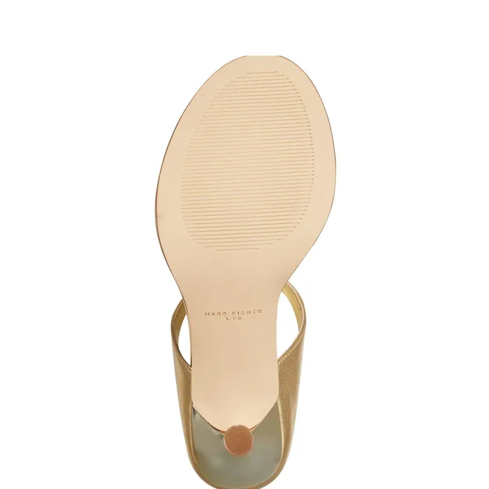 Women Marc Fisher Mules and Slides Alonde Heeled Slide Sandal Gold Leather