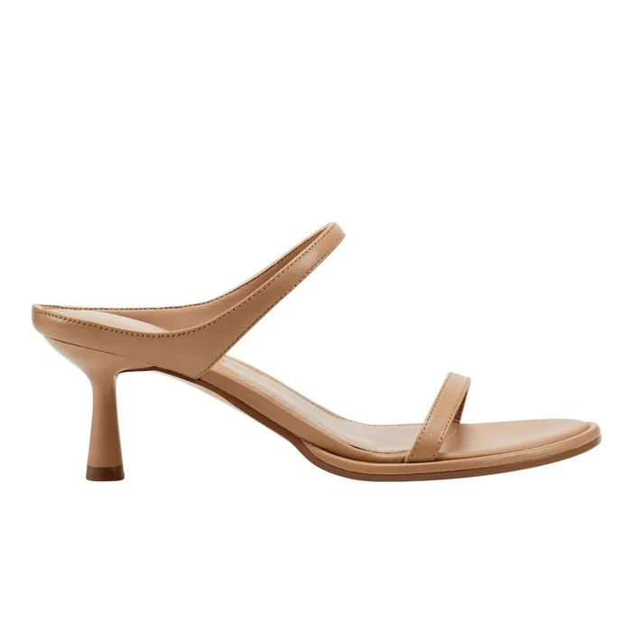 Women Marc Fisher Mules and Slides Alonde Heeled Slide Sandal Medium Natural Leather